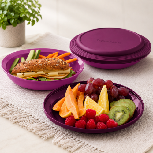 Tupperware Double Plates 700ml Set – Purple Reusable Food Storage & Serving Plates (Set of 2)