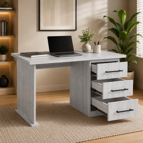 Glacier Executive/Vanity Desk | Premium Glacier Melamine Desk with 3 Drawers by DRD Cupboard Craft