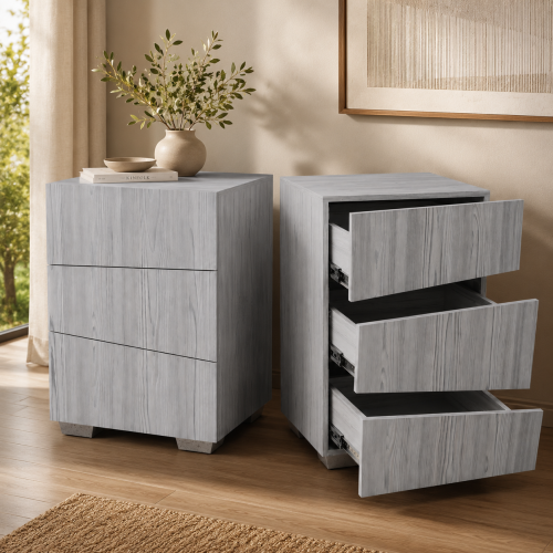 Glacier Zigzag Pedestal Set with Chrome Corner Legs | Premium Bedside Tables by DRD Cupboard Craft