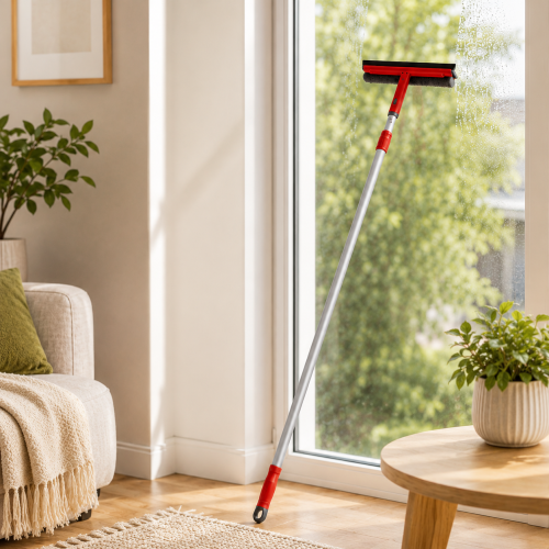 2-in-1 Pro Window Cleaner with Telescopic Pole – Microfibre Sponge & Rubber Squeegee Window Cleaning Tool