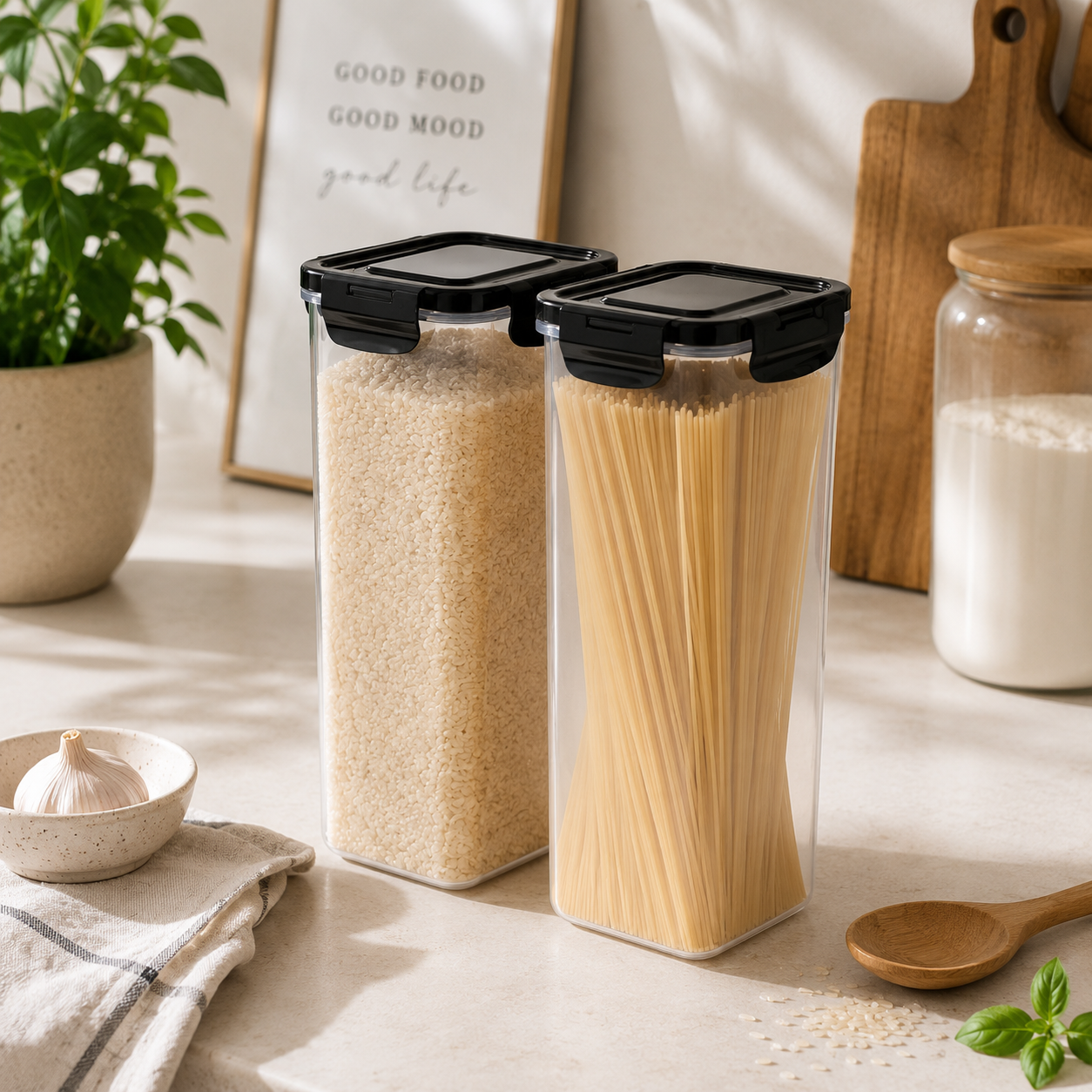 Addis 4 Side Locked Pantry Storage Set – 2 x 2.3L Airtight Food Storage Containers for Pantry & Kitchen Organisation - Image 2