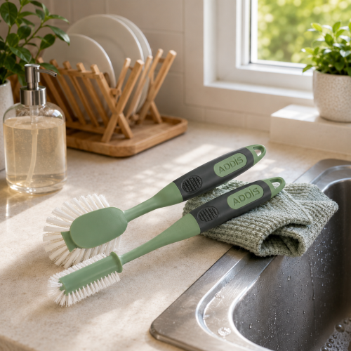 Addis Comfi Grip Wash Up Brush & Bottle Brush Set – Ergonomic Kitchen Cleaning Brushes for Dishes, Bottles & Glassware