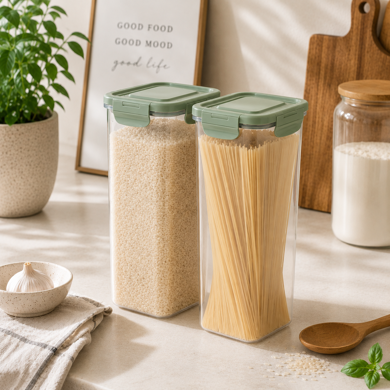 Addis 4 Side Locked Pantry Storage Set – 2 x 2.3L Airtight Food Storage Containers for Pantry & Kitchen Organisation