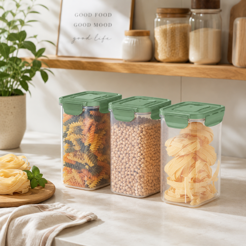 Addis 4 Side Locked Pantry Storage Set – 3 x 1.4L Airtight Food Storage Containers for Pantry Organisation
