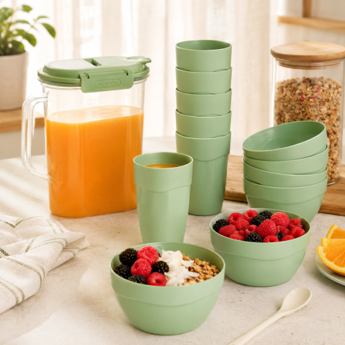 Addis Breakfast Set – 13-Piece Family Picnic & Breakfast Set with 2L Clip n Seal Jug, 6 Tumblers & 6 Bowls