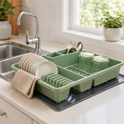 Addis Draining Rack – Compact Kitchen Dish Drying Rack with Cutlery Holder (450 x 380 x 80mm)