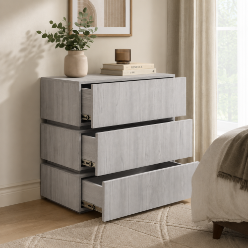 Glacier Shadowline Premium Handleless 3 Drawer Chest of Drawers – Modern Glacier Melamine Storage Unit