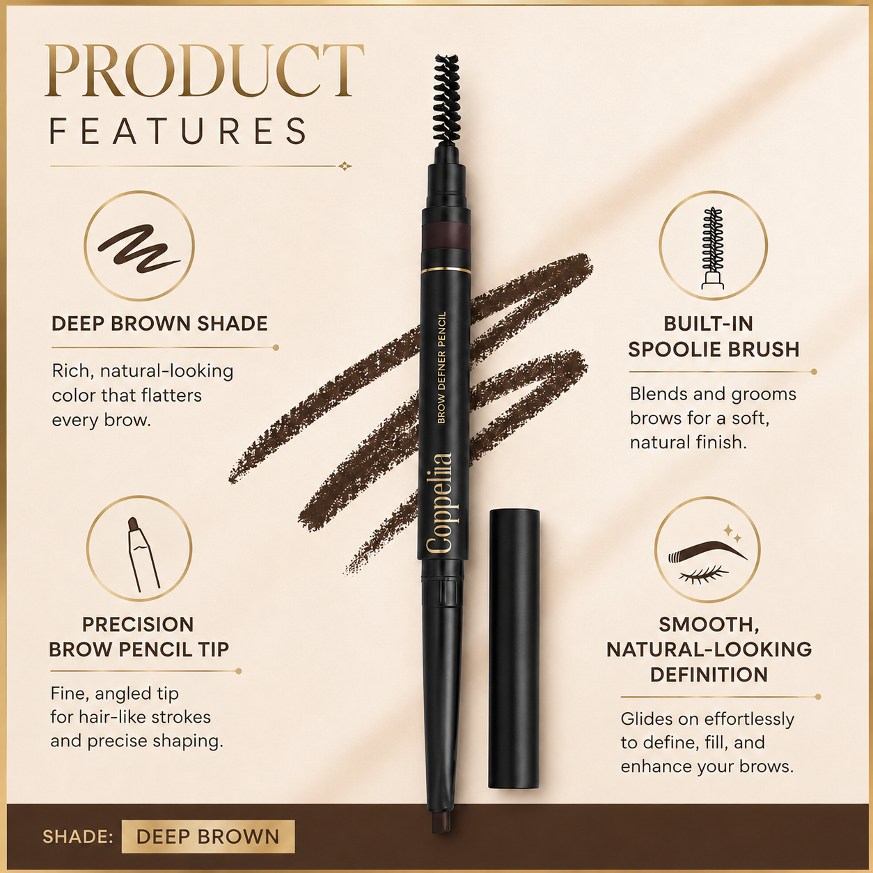 Coppelia Colour Retractable Brow Liner 15cm – Deep Brown Eyebrow Pencil with Built-In Spoolie - Image 4