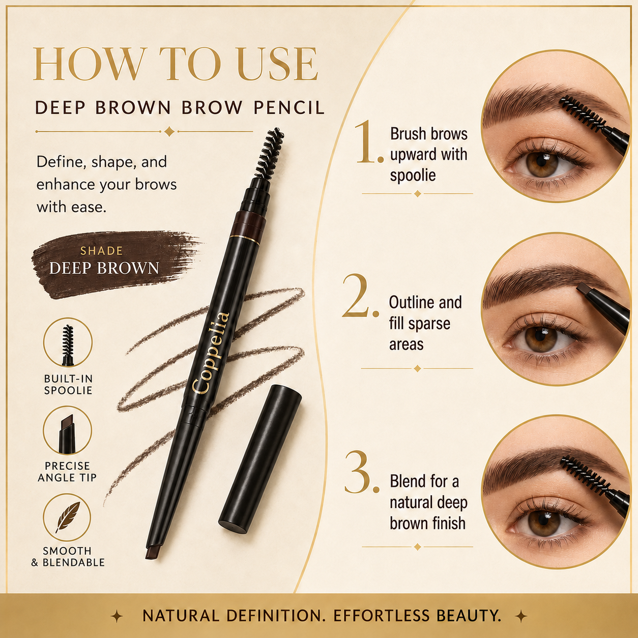 Coppelia Colour Retractable Brow Liner 15cm – Deep Brown Eyebrow Pencil with Built-In Spoolie - Image 2
